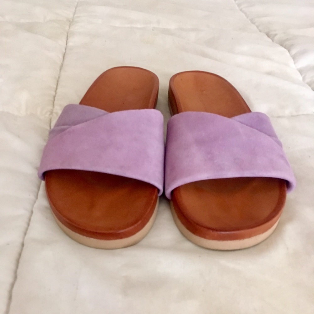 Anthropologie Leather Twisted Pool Slides (Purple)